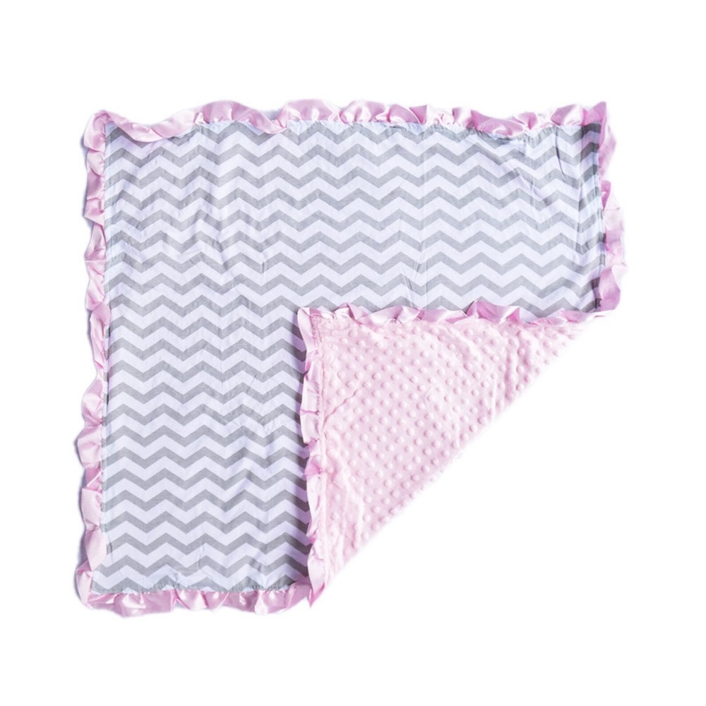 Pink Chevron Minky Nonni Blanket w/ Toy Tether